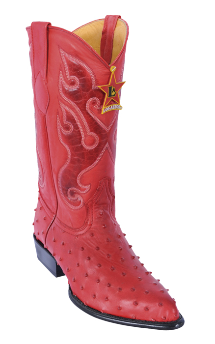 Los Altos Red All-Over Ostrich J - Toe Print Cowboy Boots 3990312